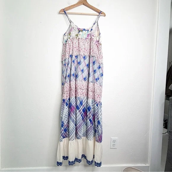 Sundance Tiered Button Front Floral Patchwork Maxi Dress Size L EUC - Picture 2 of 13